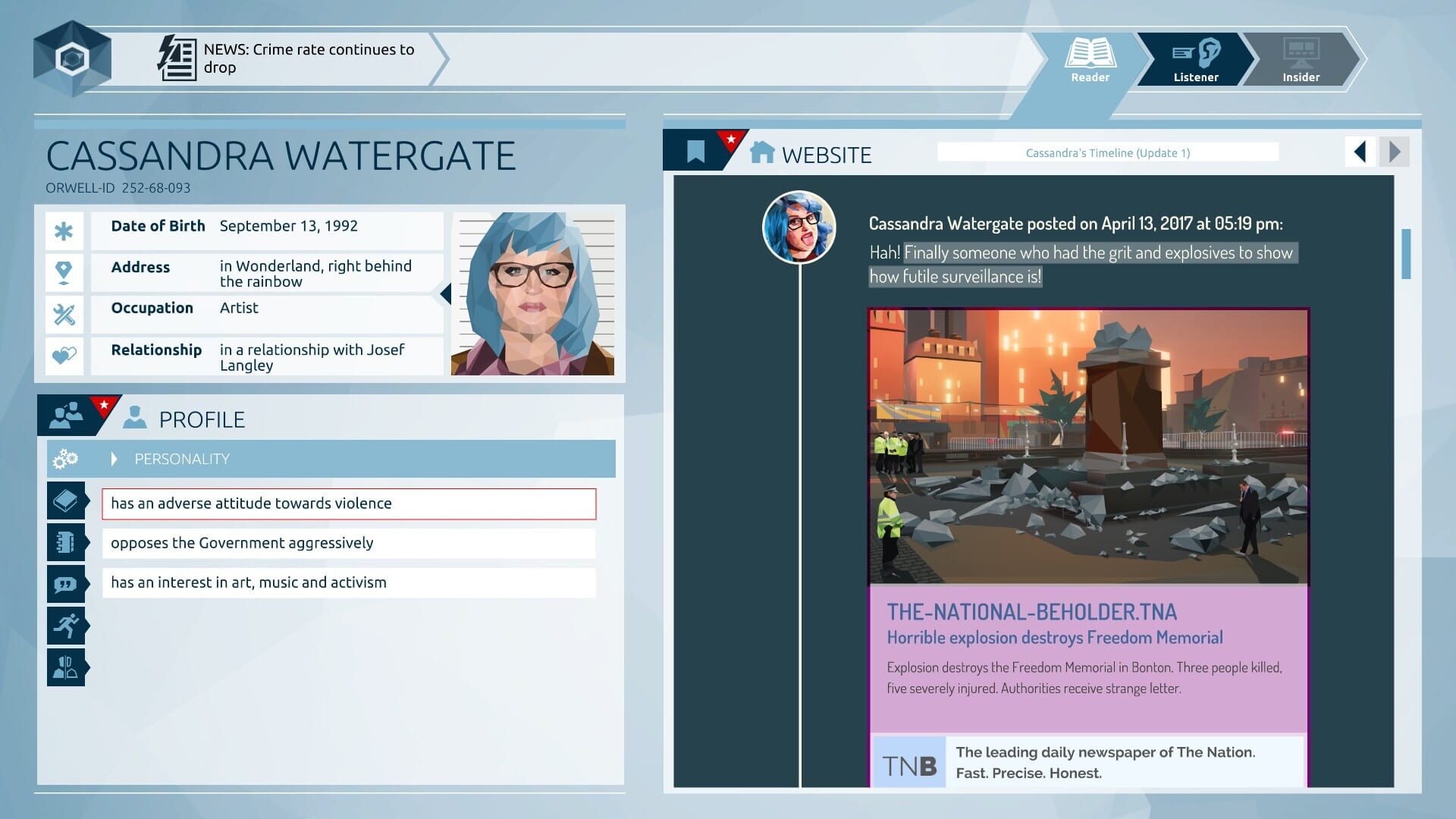 Screenshot for Orwell: Keeping an Eye on You