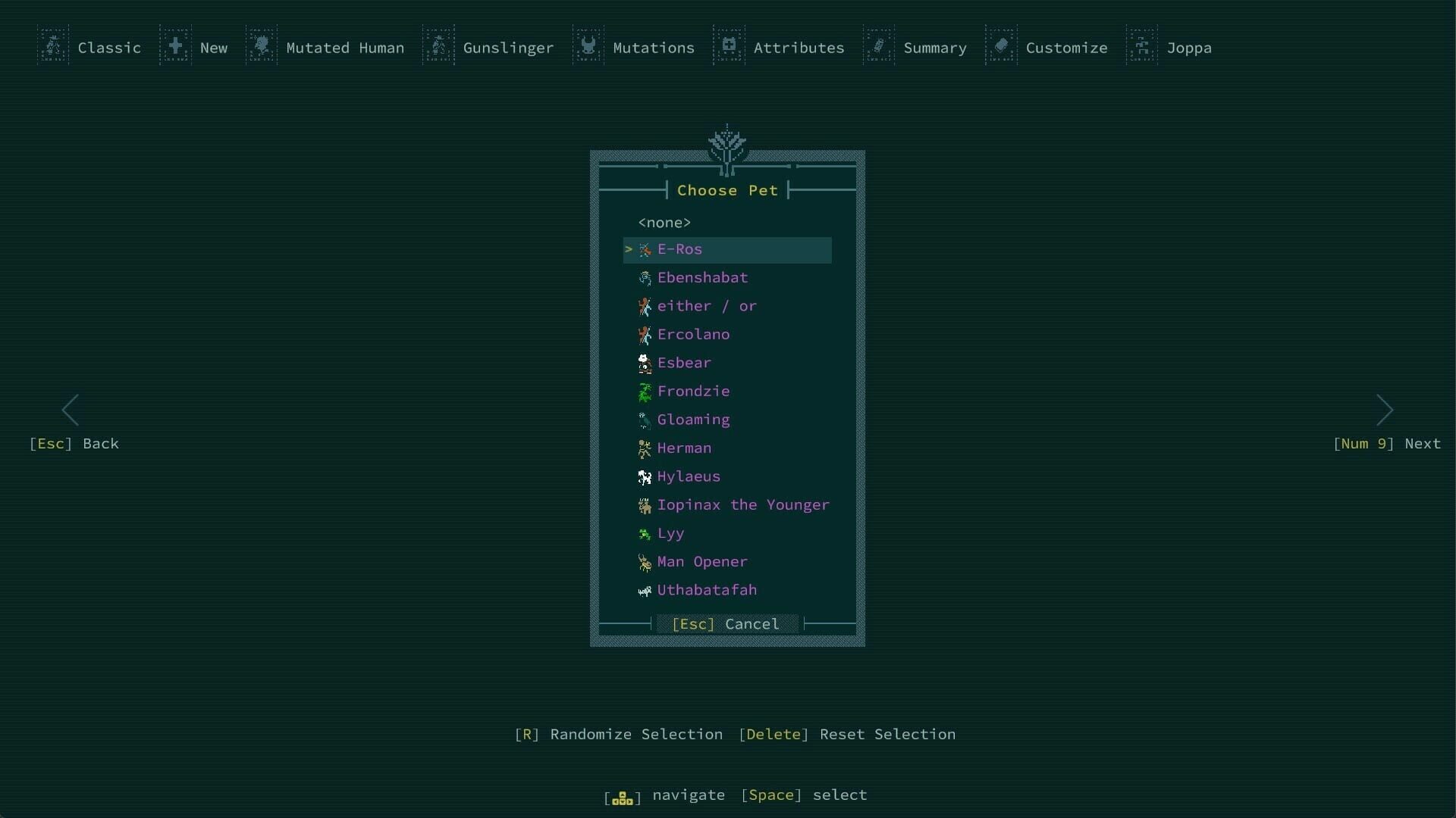 Screenshot for Caves of Qud: Pets of Harvest Dawn