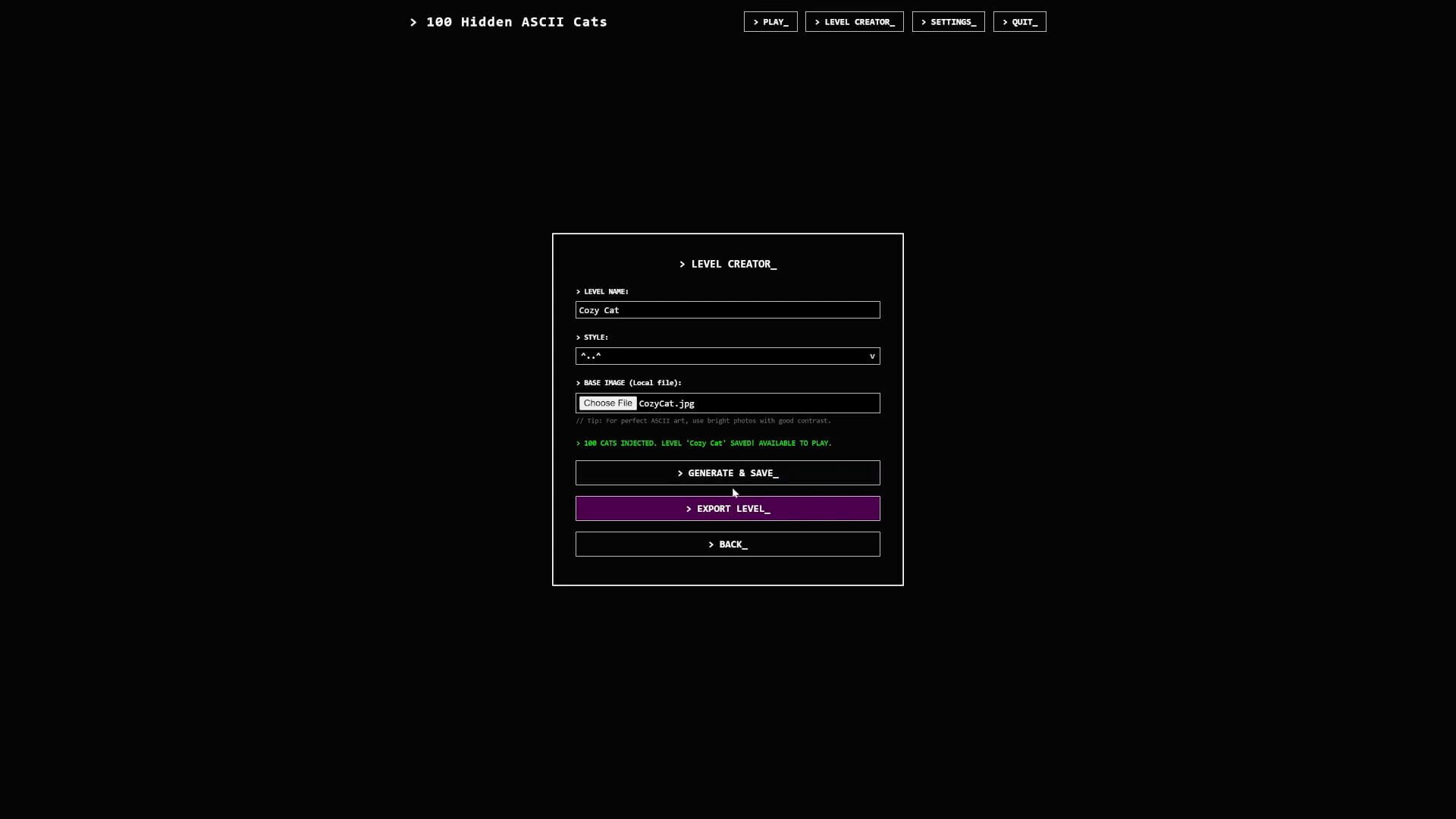 Screenshot for 100 Hidden ASCII Cats
