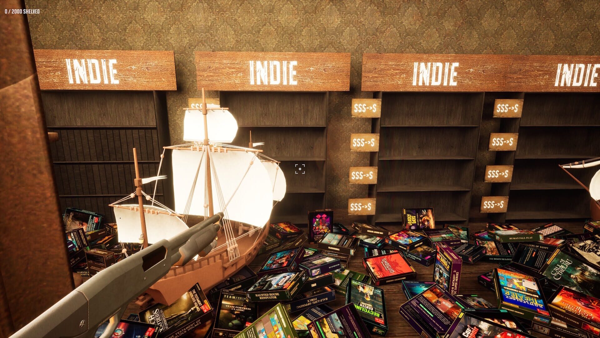 Screenshot for Game Shelver 99: I Must Organize My Steam Library and Defend It Against Pirates With a Shotgun