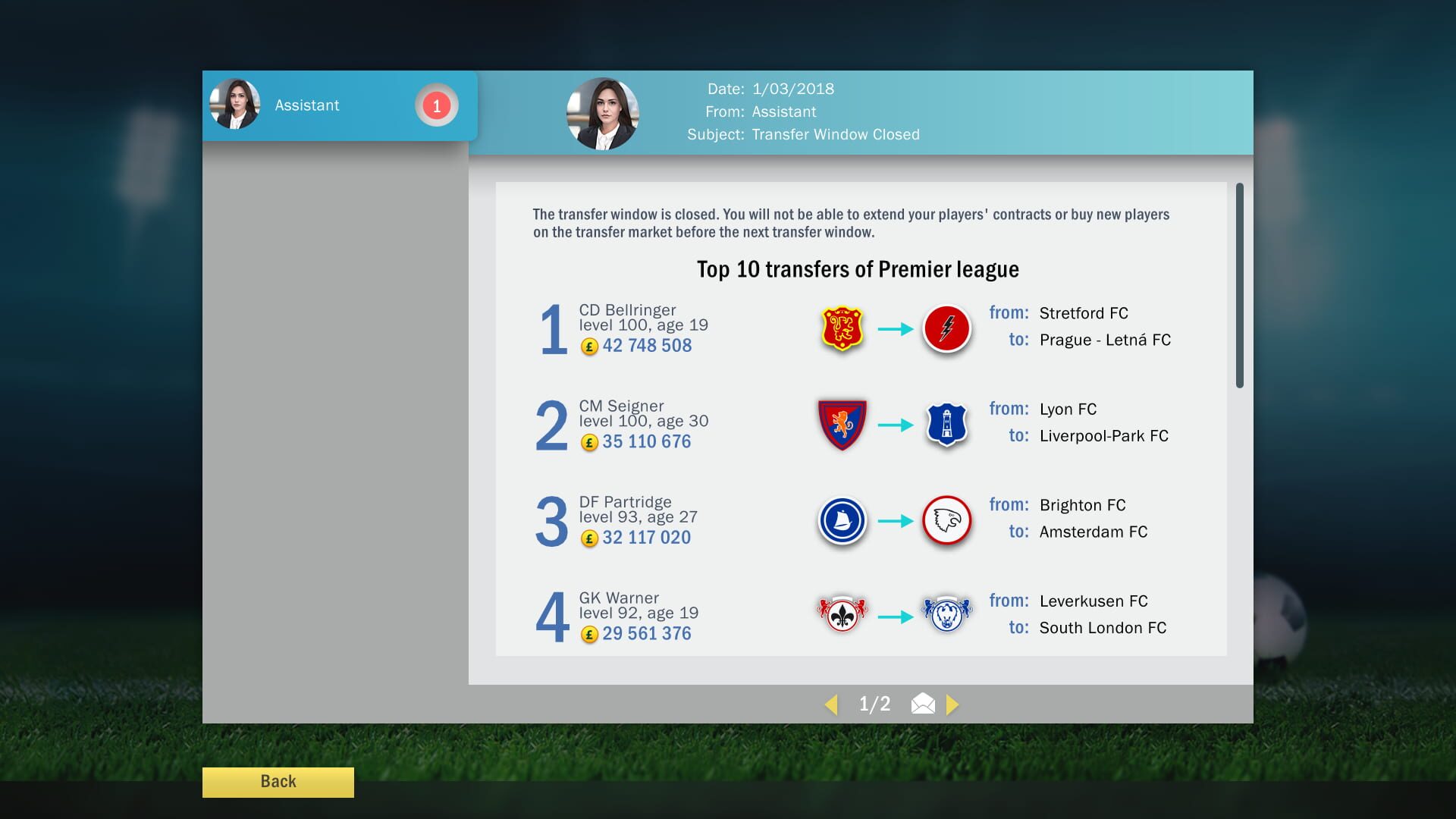 Screenshot for Football, Tactics & Glory