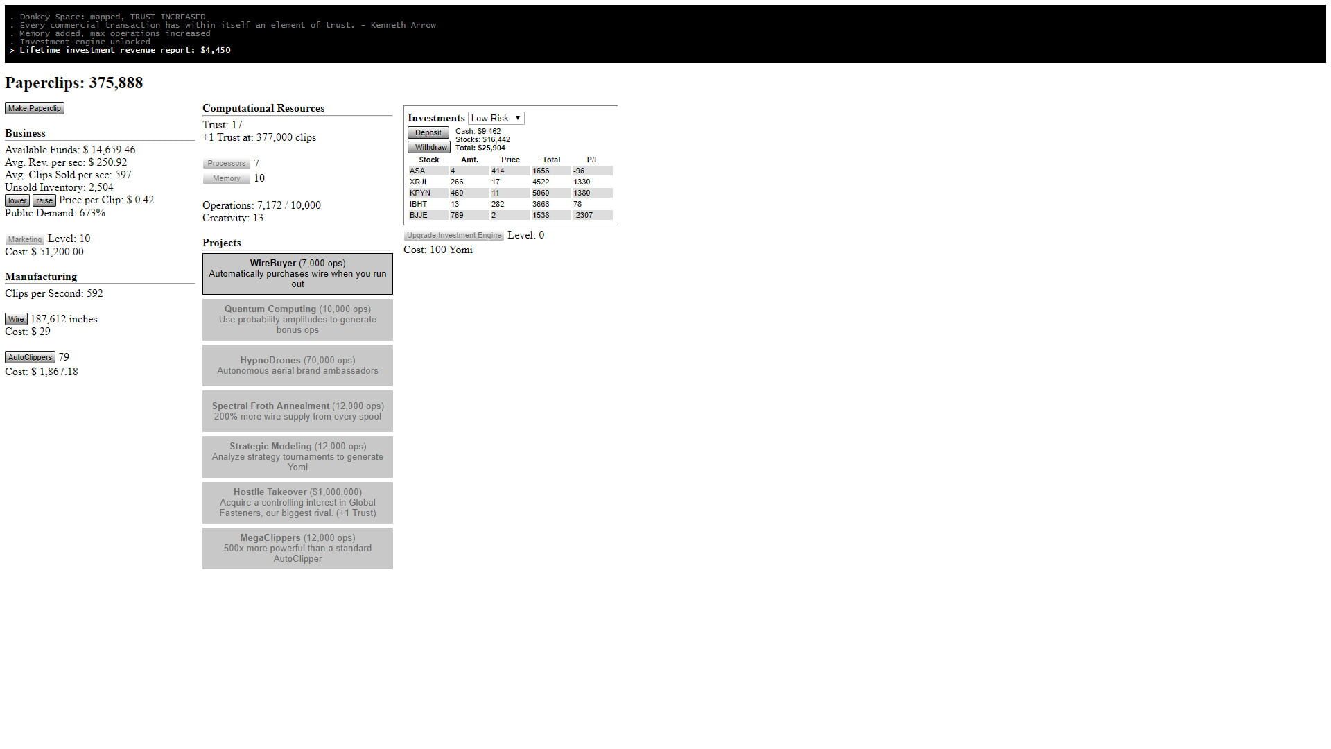 Screenshot for Universal Paperclips