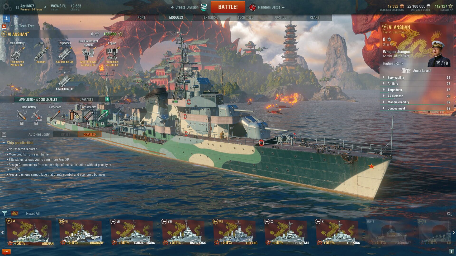 Screenshot for World of Warships: Anshan Pack