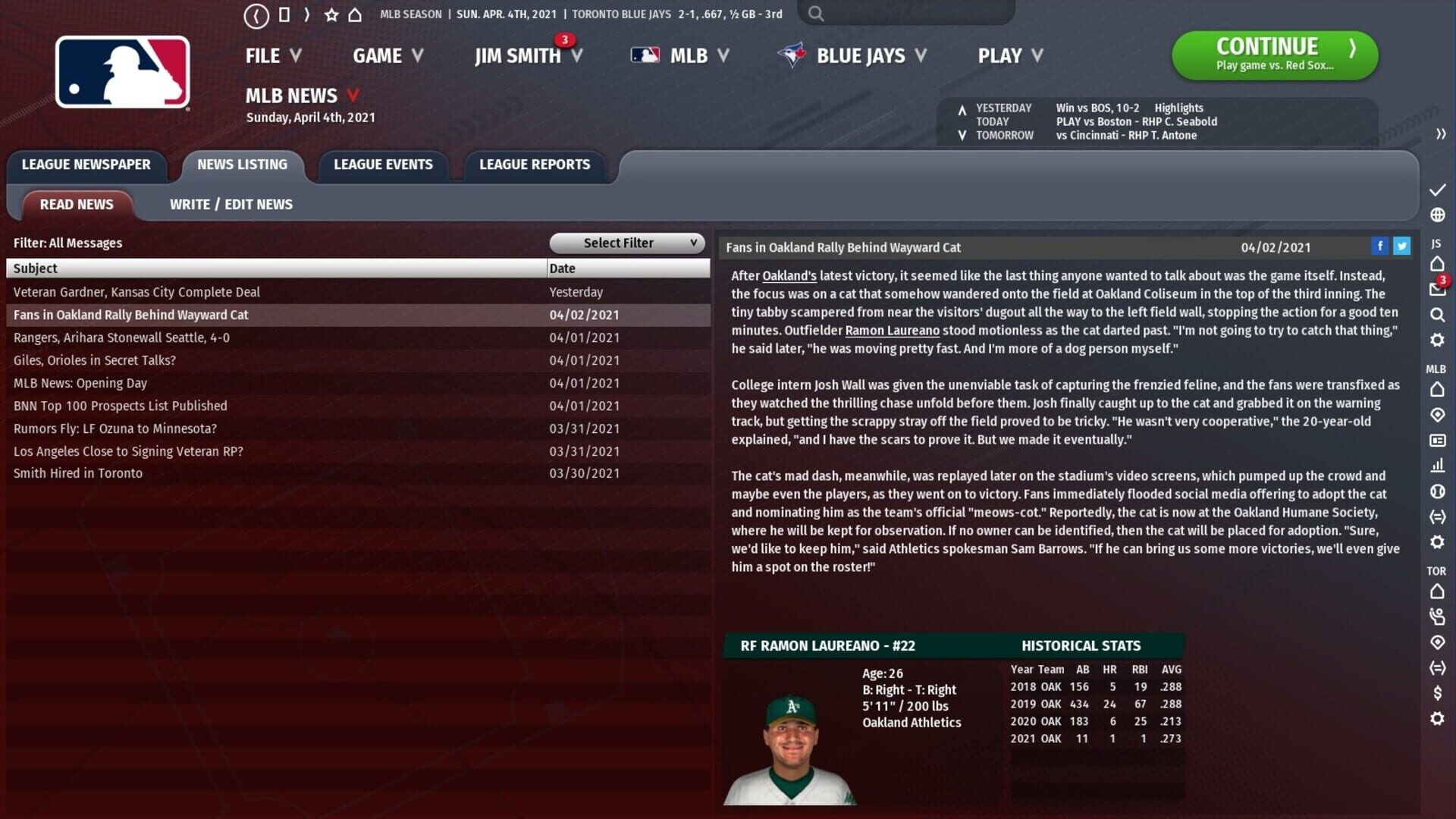 Screenshot for Out of the Park Baseball 22