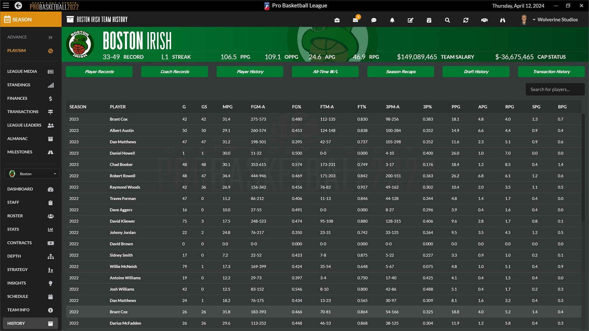 Screenshot for Draft Day Sports: Pro Basketball 2022