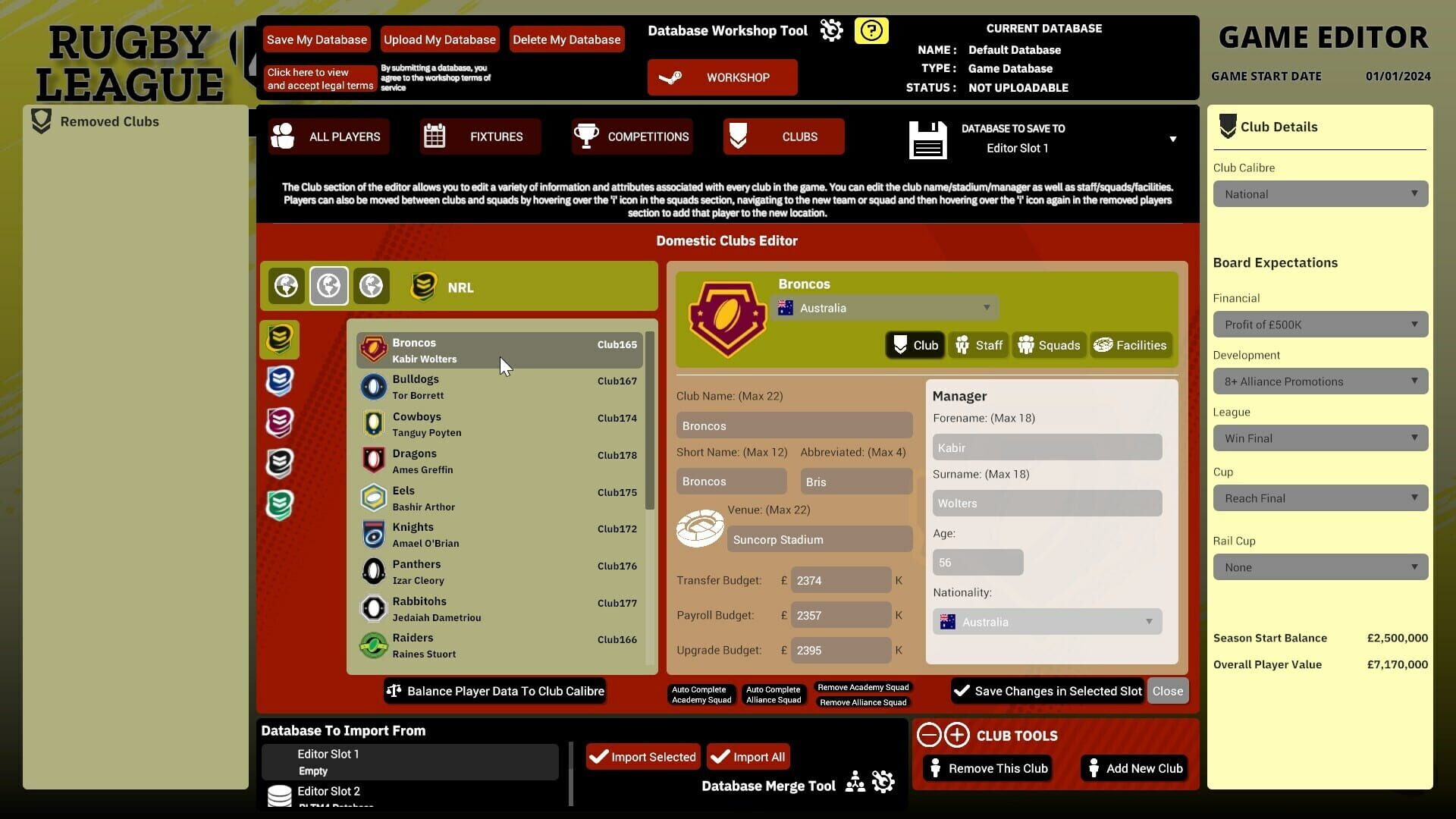 Screenshot for Rugby League Team Manager 4