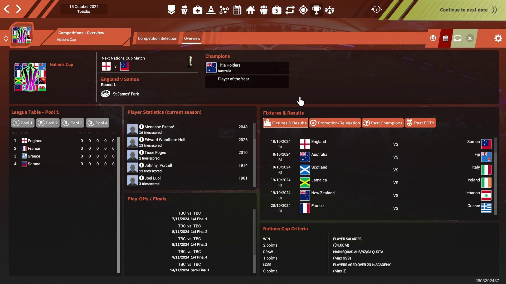 Screenshot for Rugby League Team Manager 4