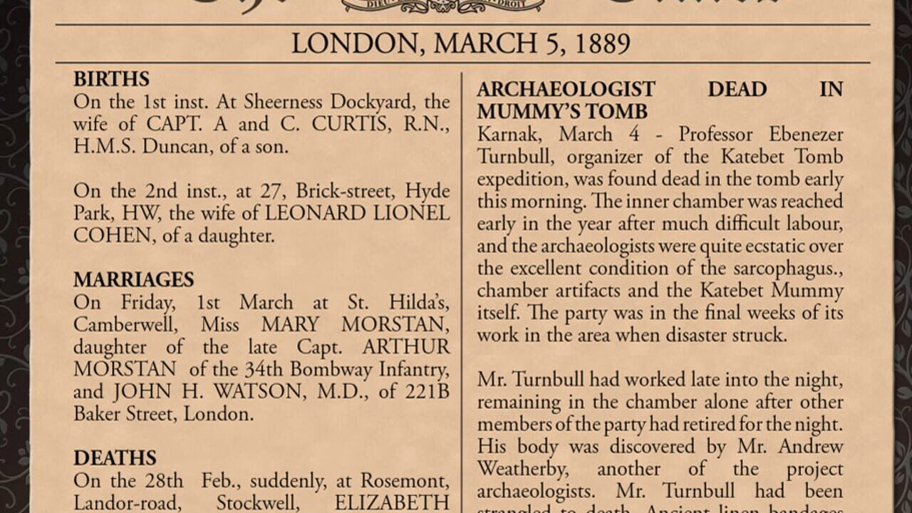 Screenshot for Sherlock Holmes Consulting Detective: The Case of the Mummy's Curse