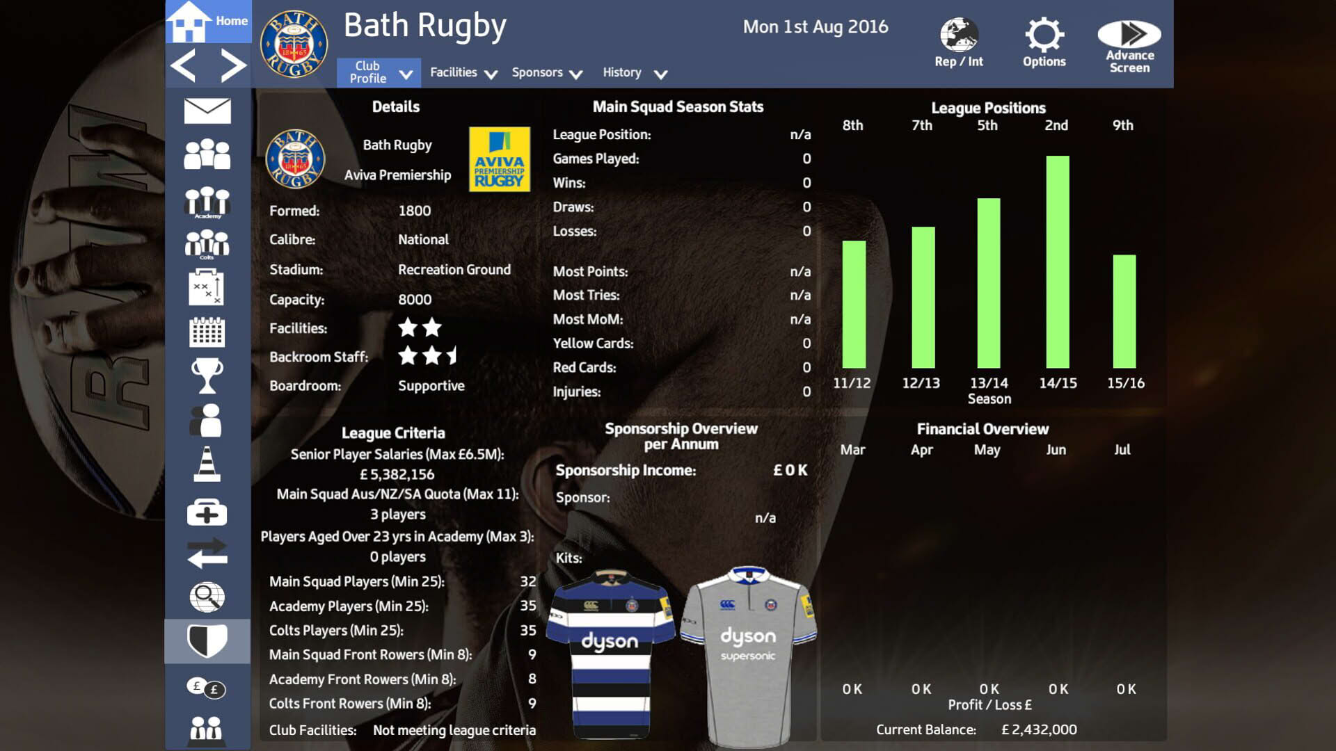 Screenshot for Rugby Union Team Manager 2017