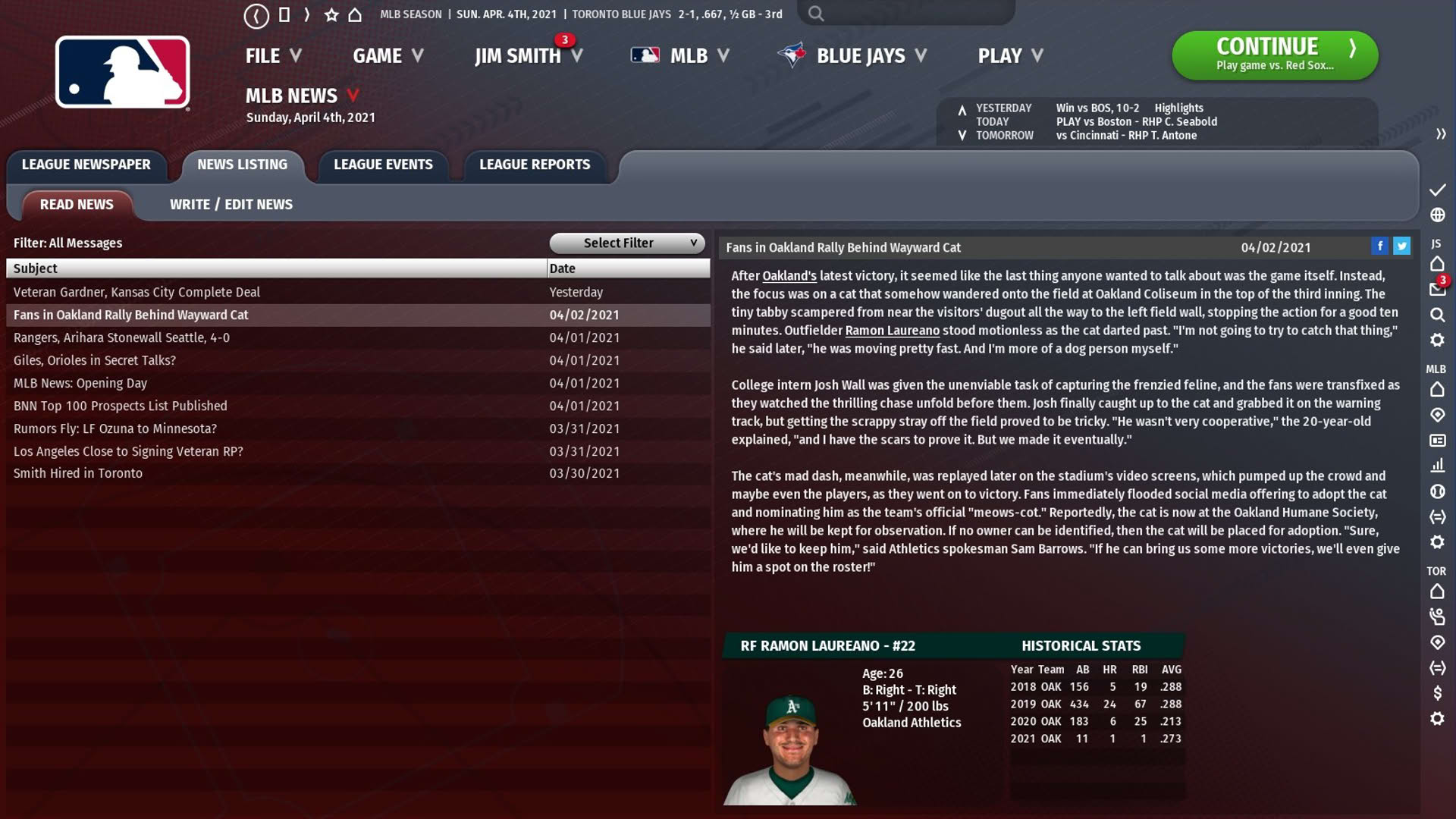 Screenshot for Out of the Park Baseball 22