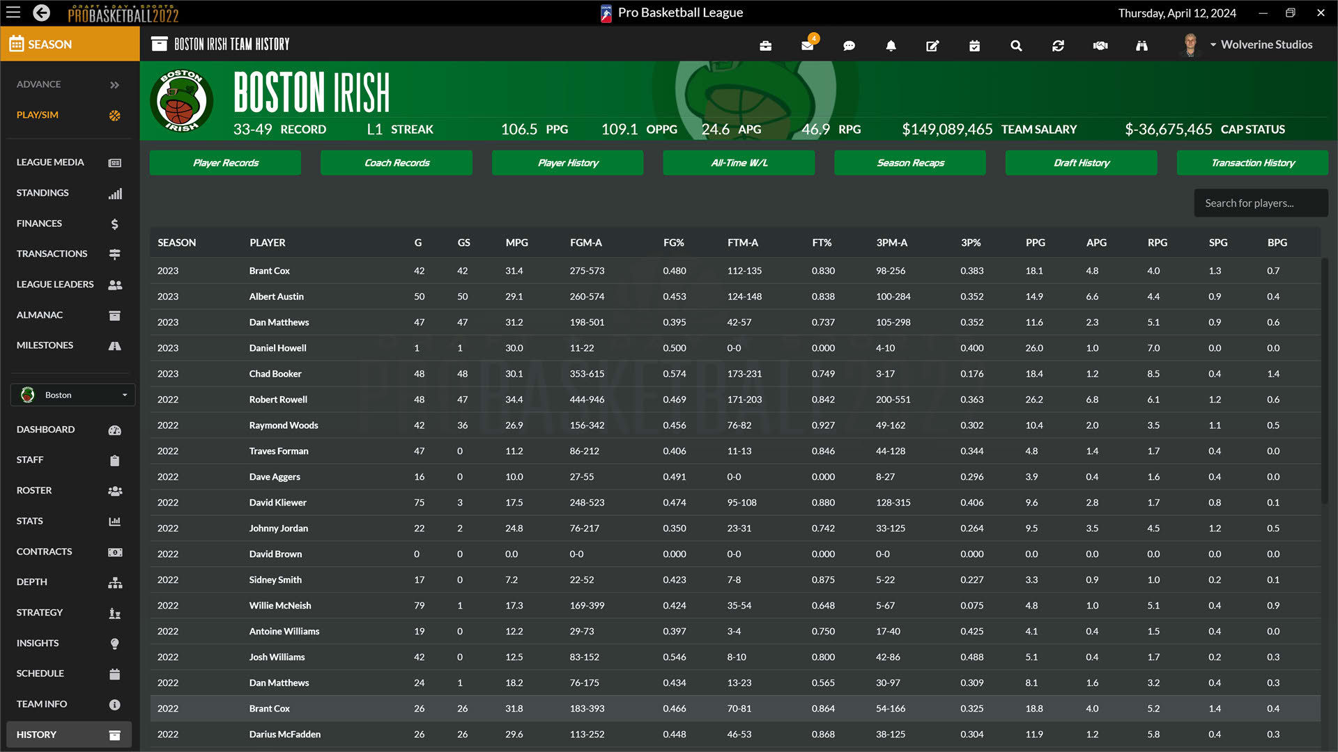 Screenshot for Draft Day Sports: Pro Basketball 2022