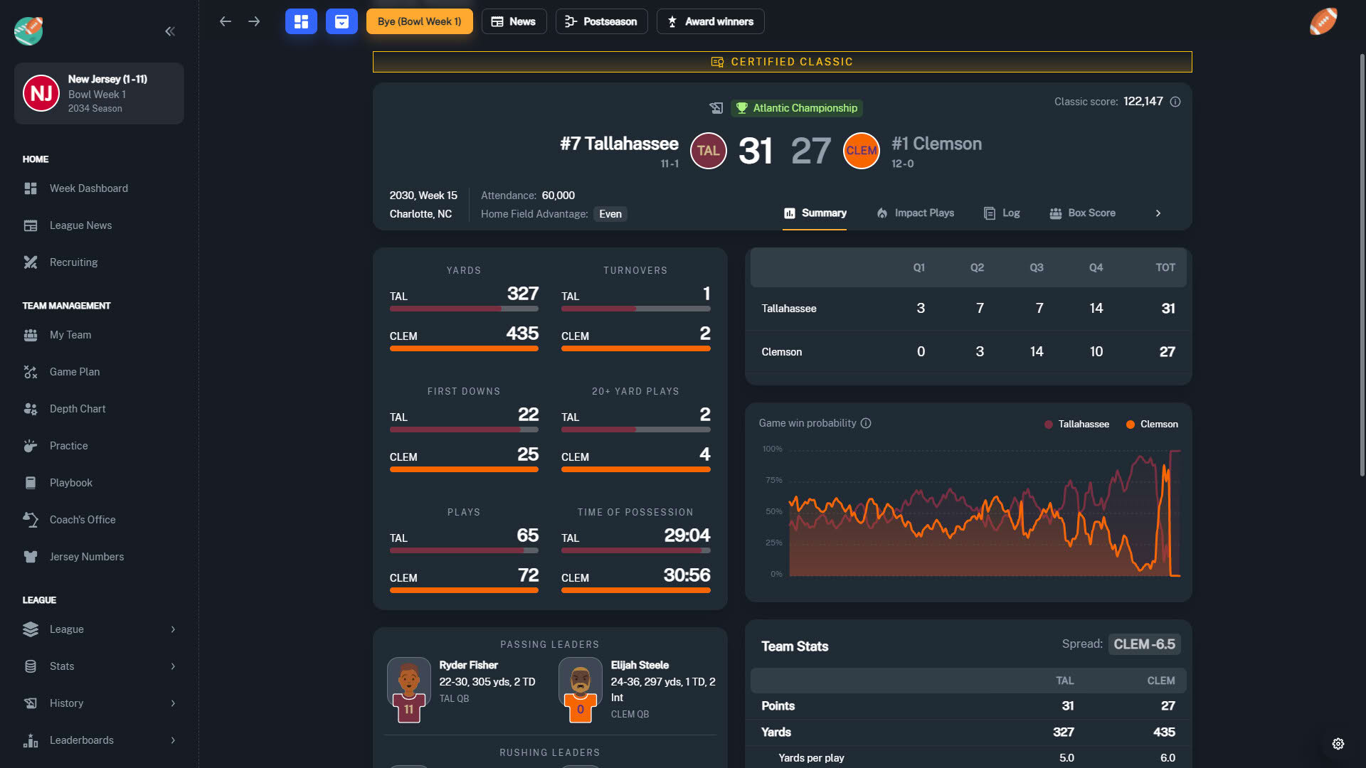 Screenshot for Football Coach: College Dynasty