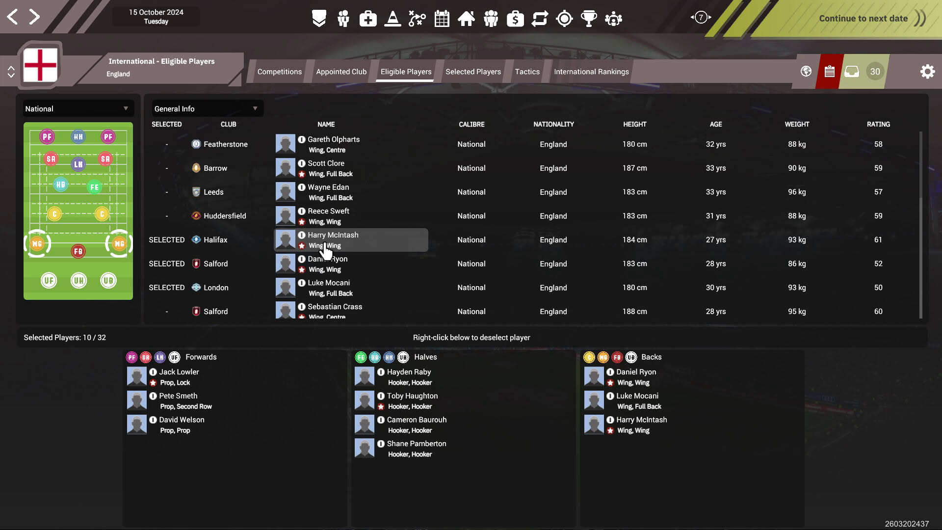 Screenshot for Rugby League Team Manager 4