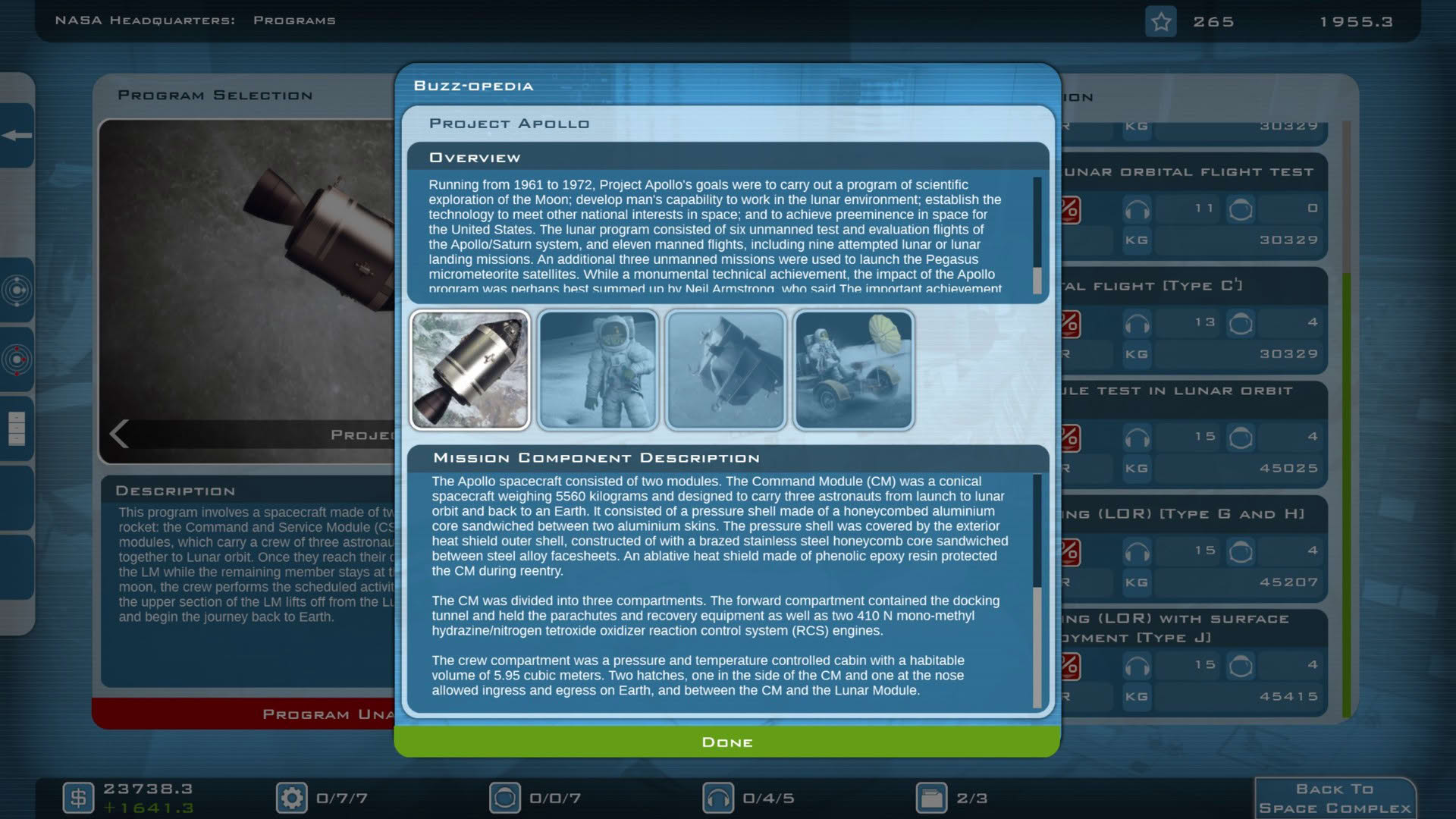 Screenshot for Buzz Aldrin's Space Program Manager
