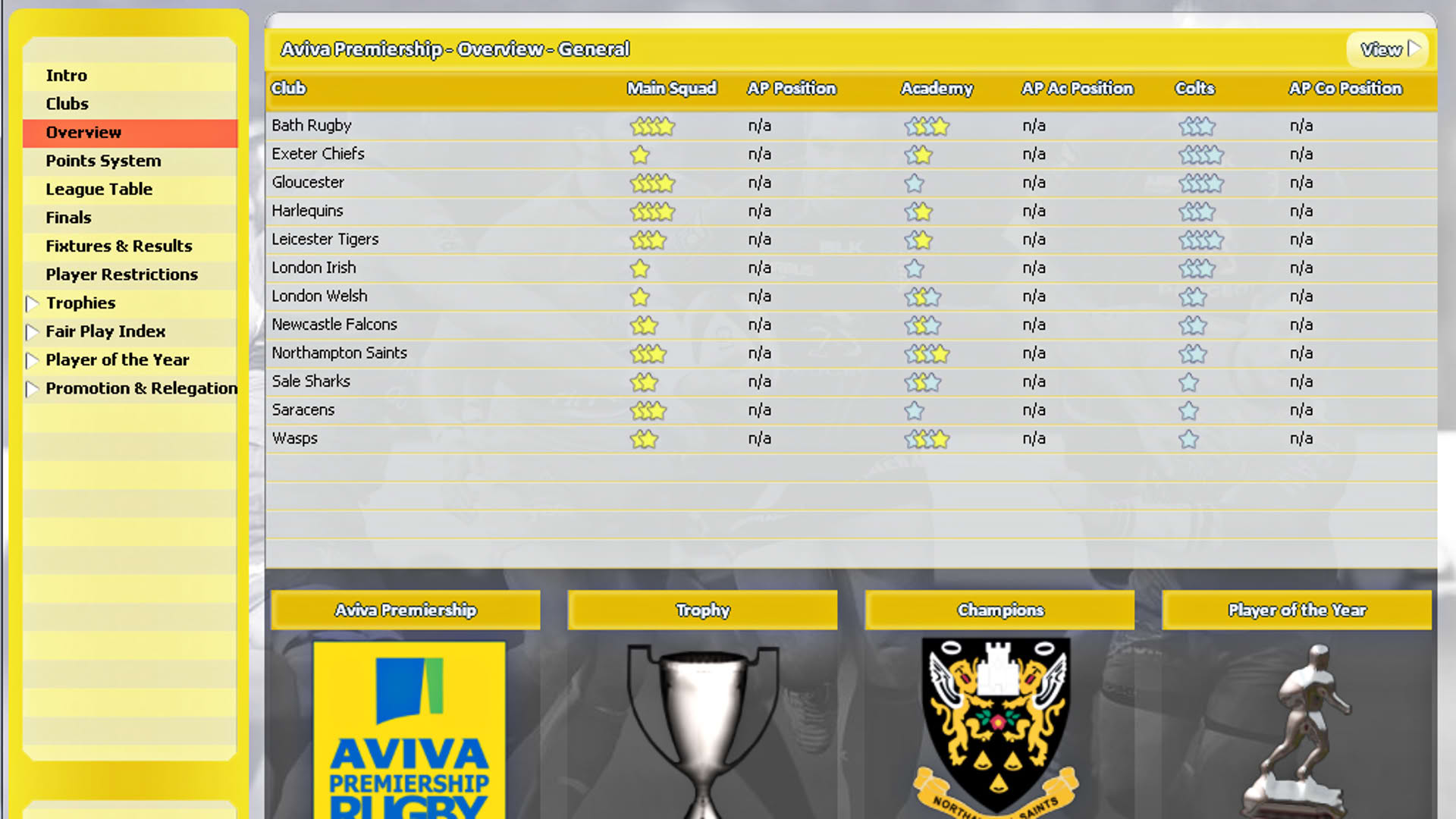 Screenshot for Rugby Union Team Manager 2015