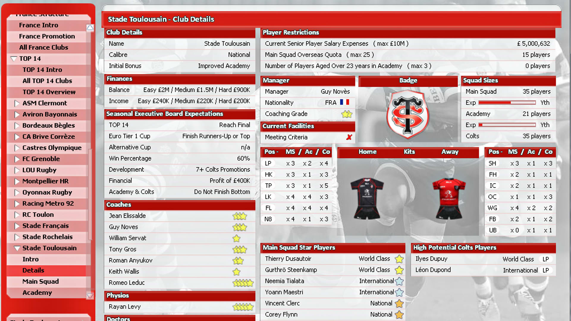 Screenshot for Rugby Union Team Manager 2015