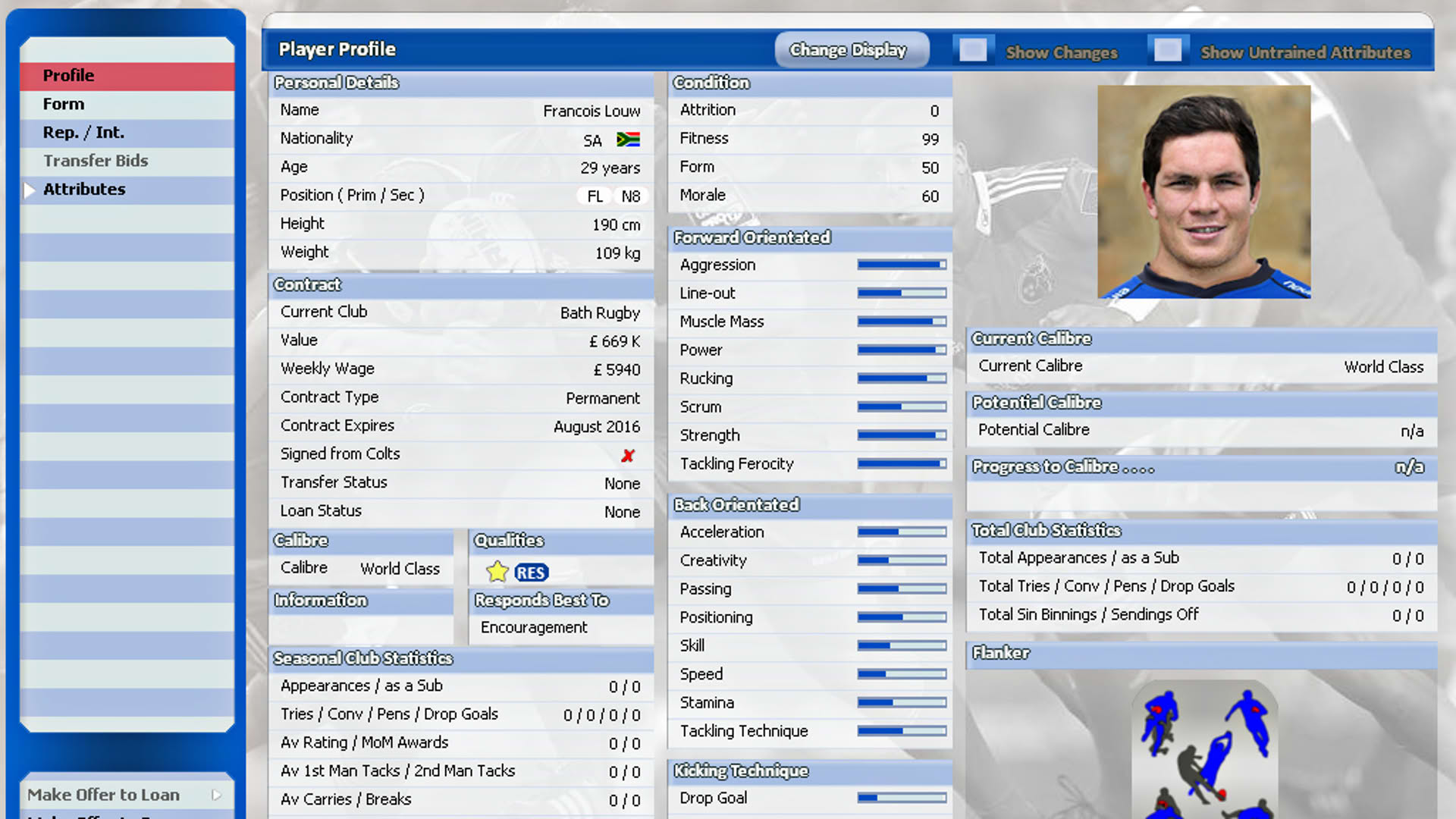 Screenshot for Rugby Union Team Manager 2015