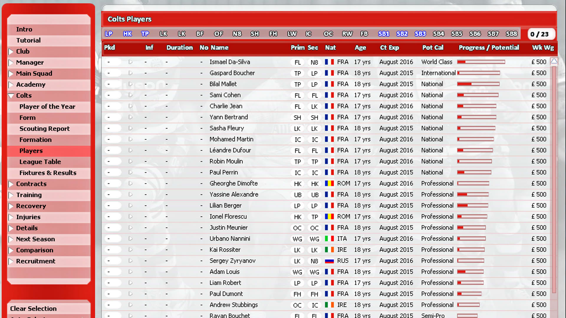 Screenshot for Rugby Union Team Manager 2015