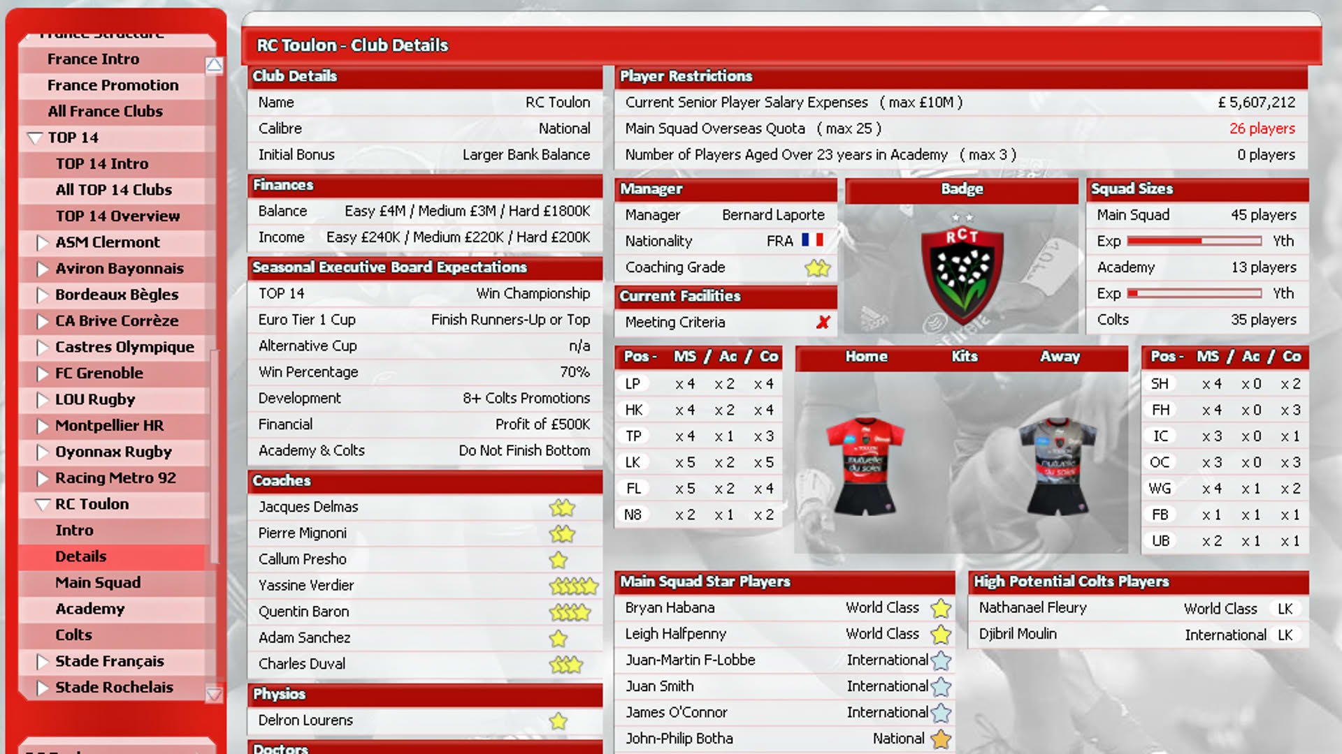Screenshot for Rugby Union Team Manager 2015