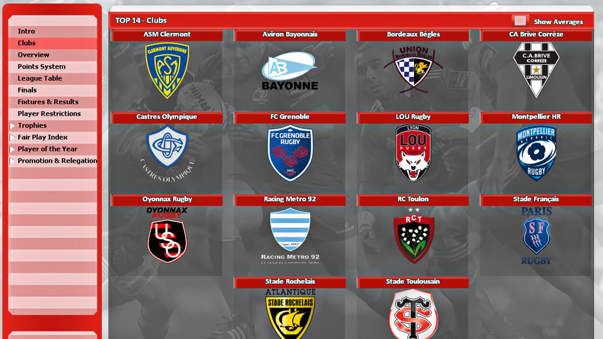 Screenshot for Rugby Union Team Manager 2015