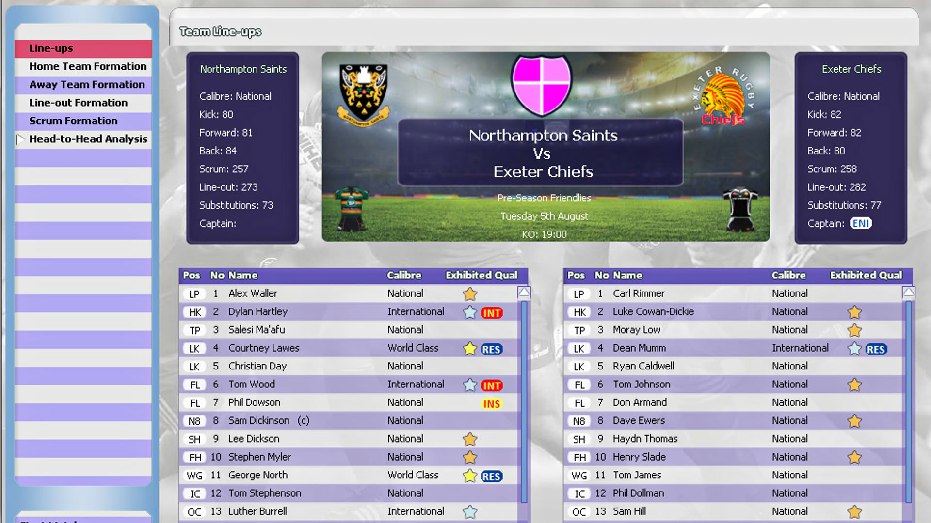 Screenshot for Rugby Union Team Manager 2015