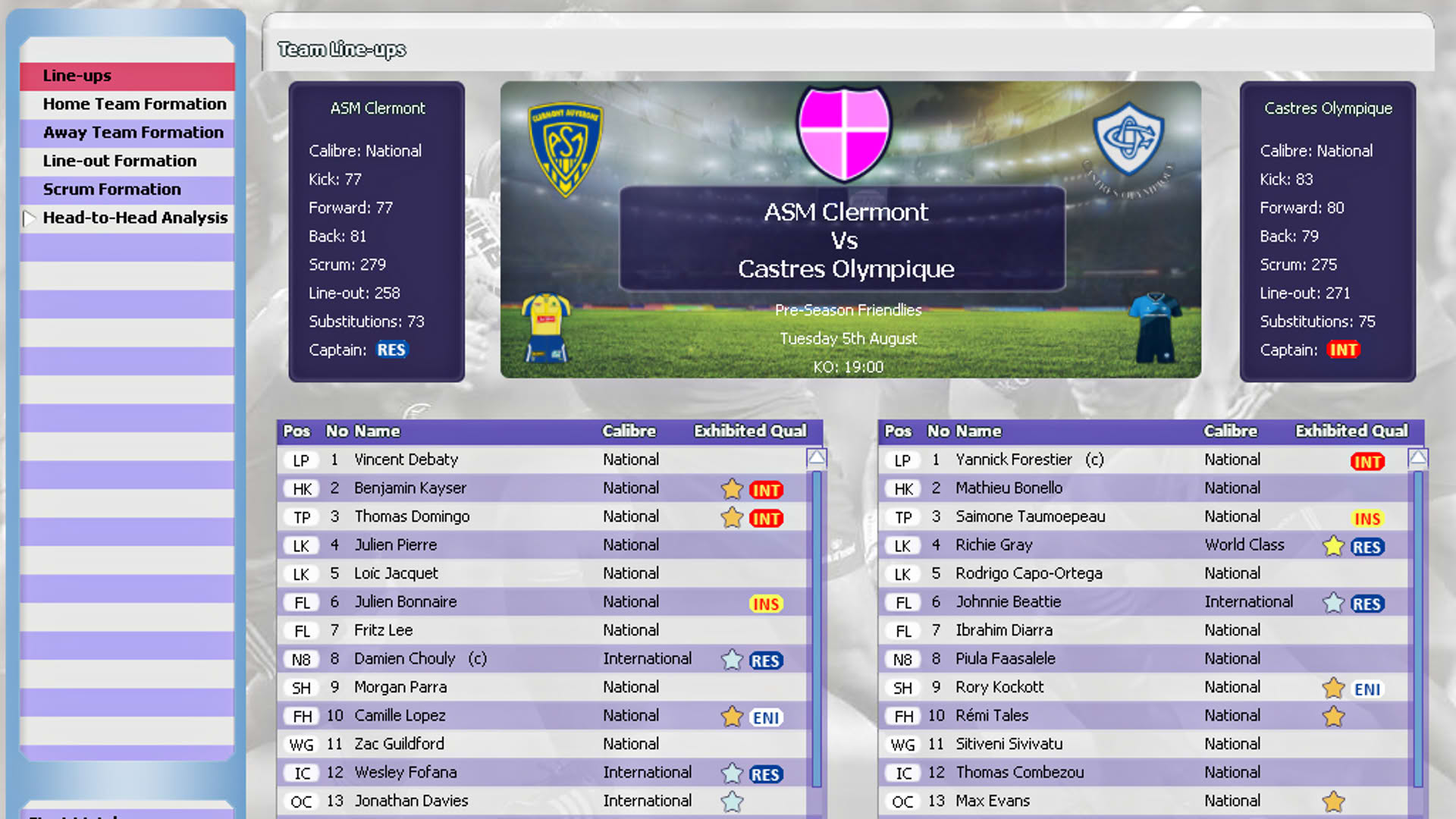 Screenshot for Rugby Union Team Manager 2015