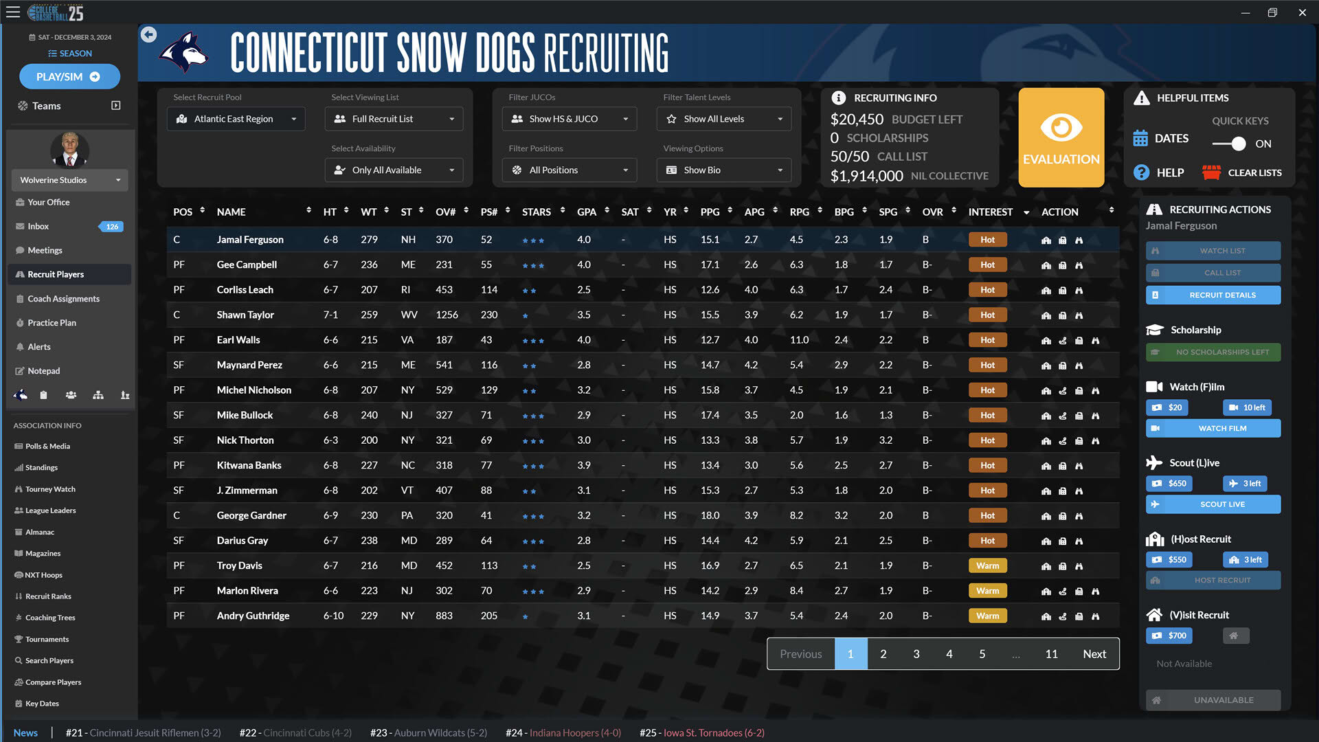 Screenshot for Draft Day Sports: College Basketball 2025