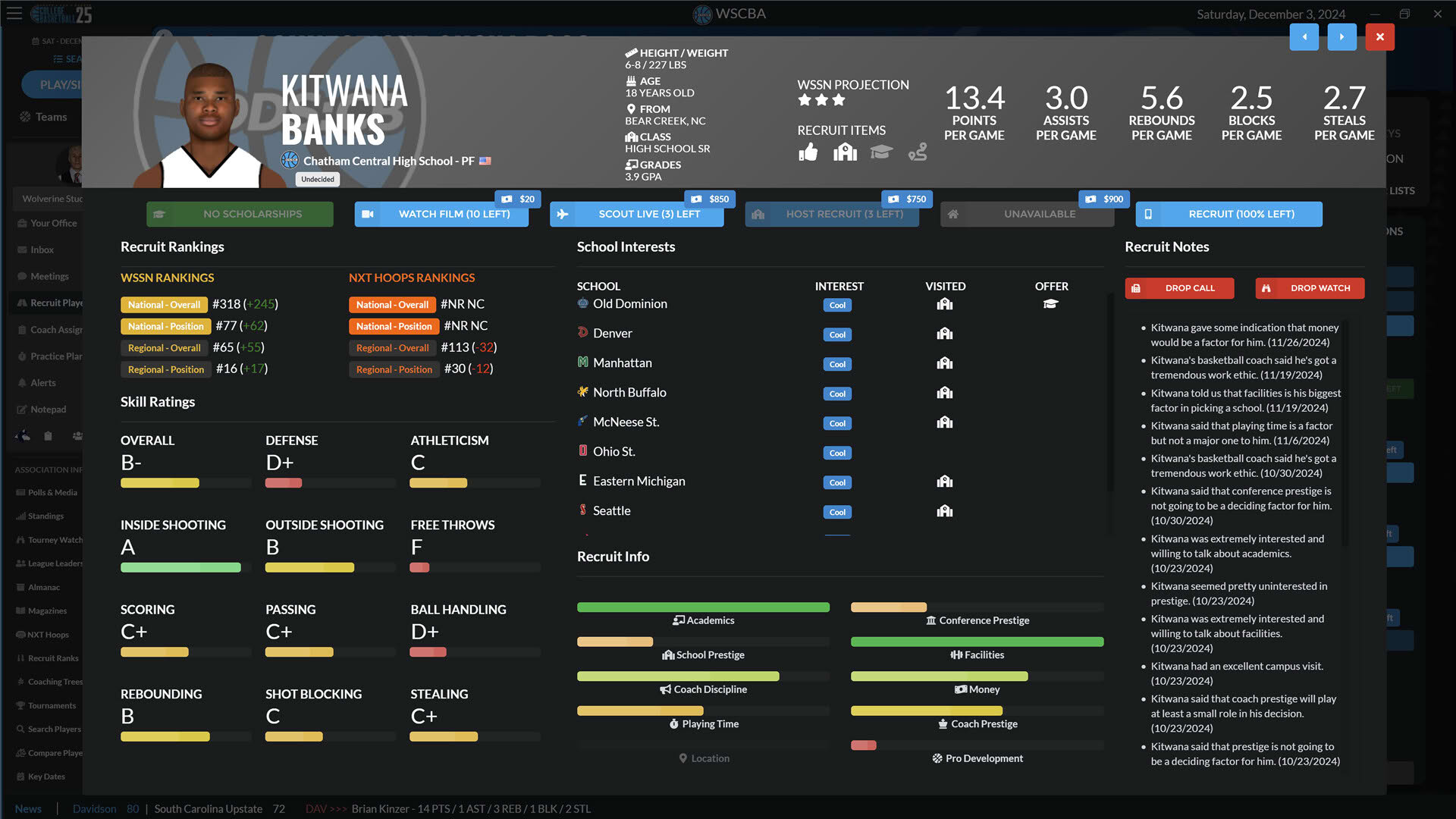Screenshot for Draft Day Sports: College Basketball 2025