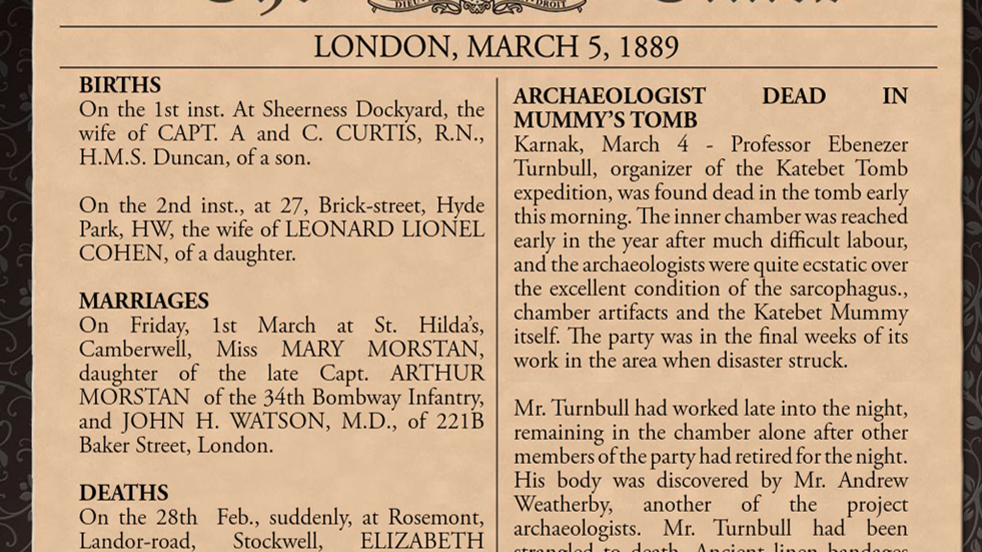 Screenshot for Sherlock Holmes Consulting Detective: The Case of the Mummy's Curse