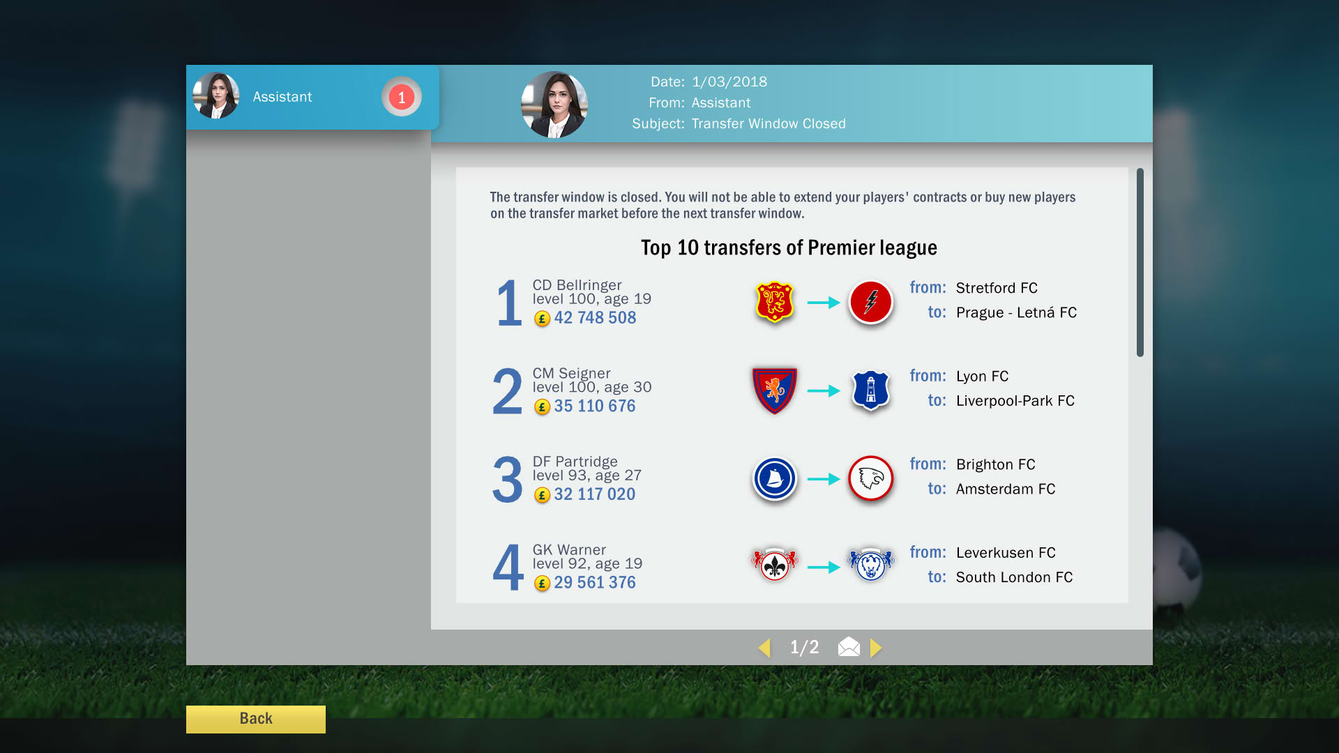 Screenshot for Football, Tactics & Glory
