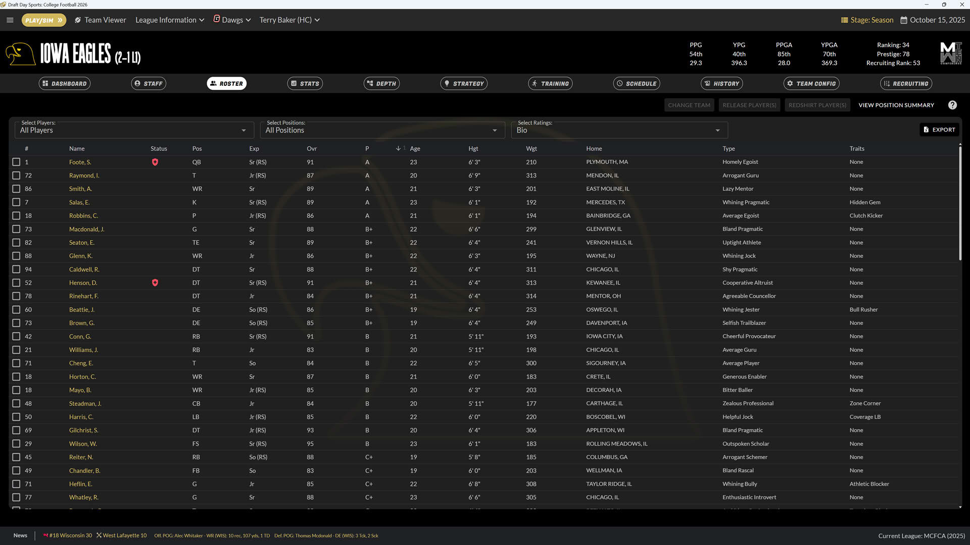 Screenshot for Draft Day Sports: College Football 2026