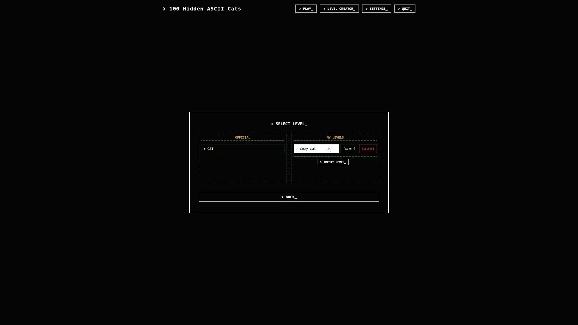 Screenshot for 100 Hidden ASCII Cats
