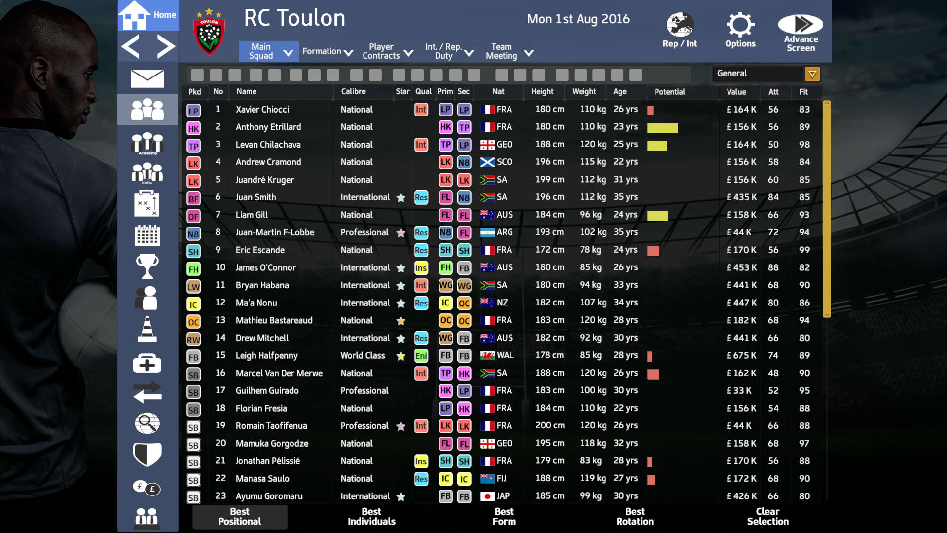 Screenshot for Rugby Union Team Manager 2017
