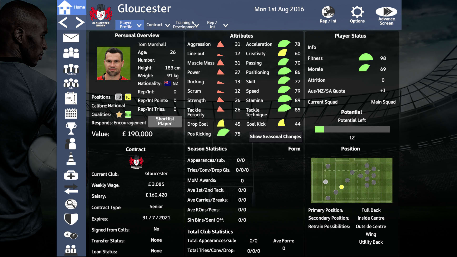 Screenshot for Rugby Union Team Manager 2017