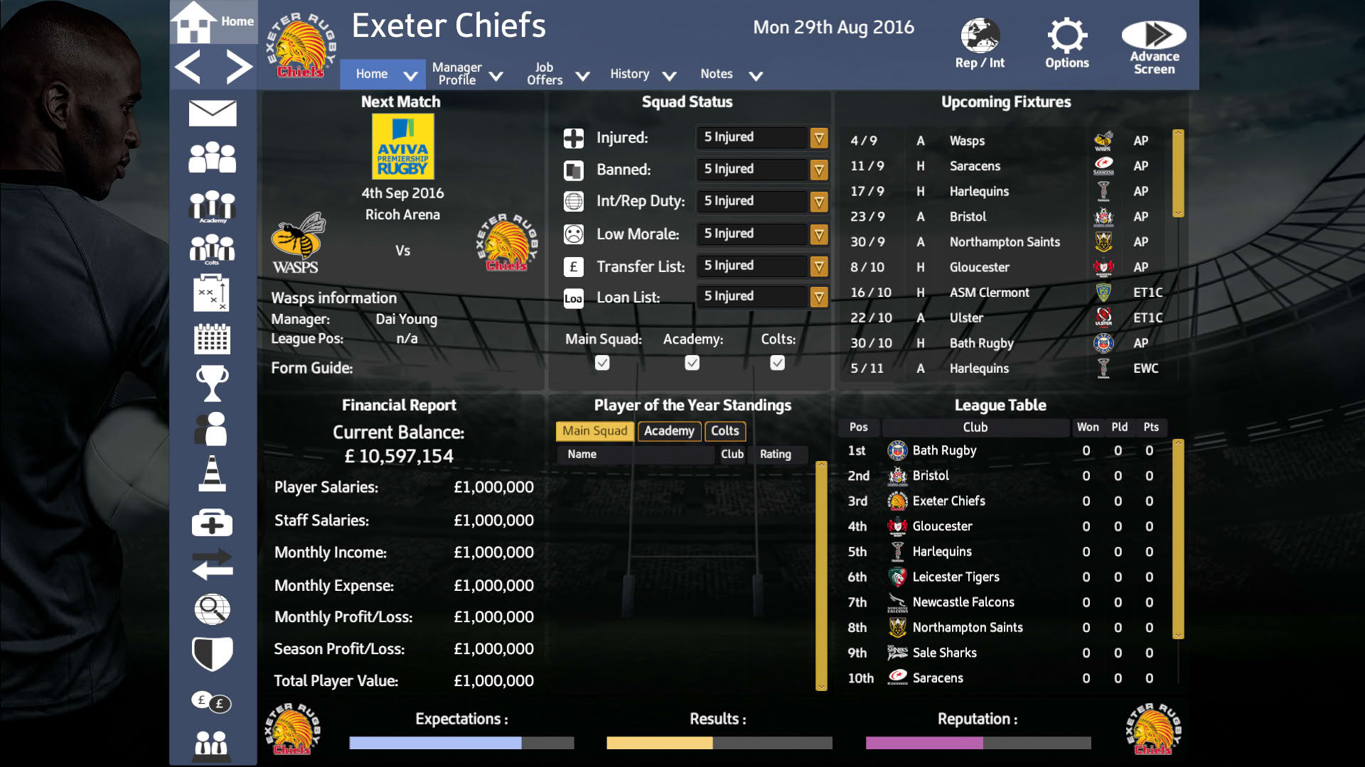 Screenshot for Rugby Union Team Manager 2017