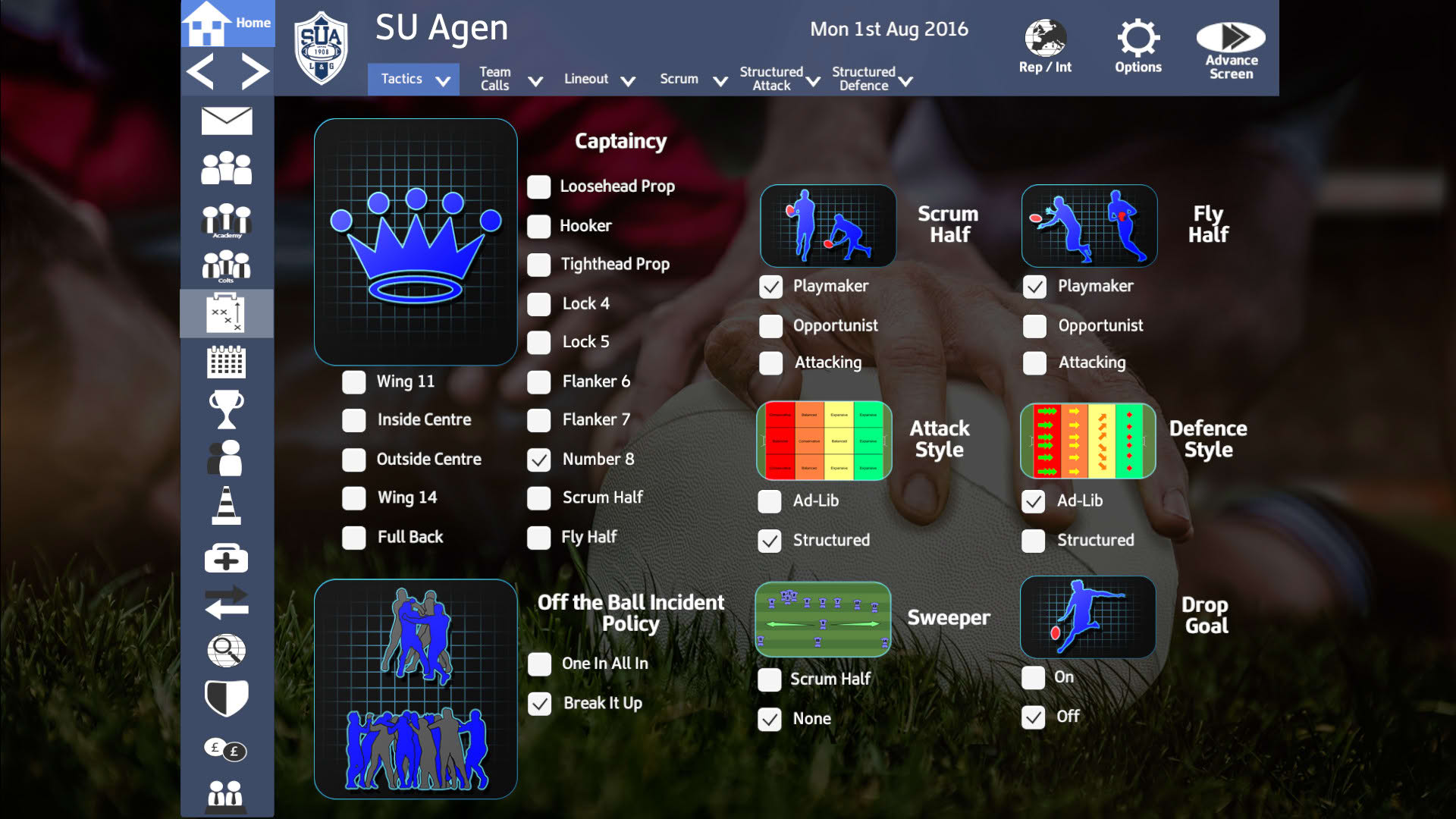 Screenshot for Rugby Union Team Manager 2017