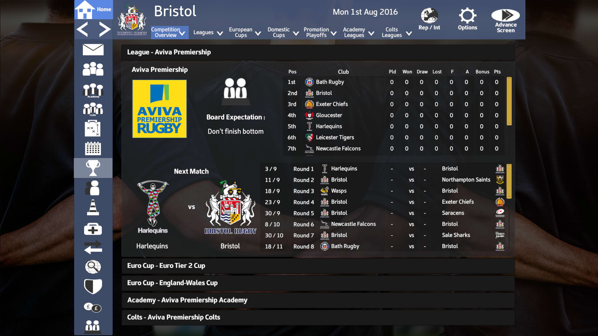 Screenshot for Rugby Union Team Manager 2017