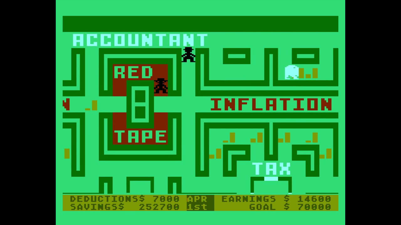 Data Driven Gamer: Tax Dodge (Free Fall Associates, 1982 Atari 400, 60fps)