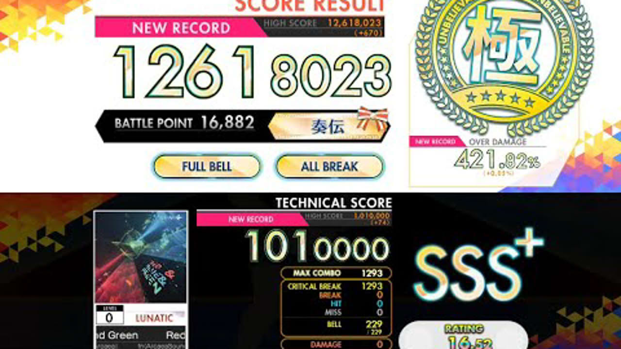 [オンゲキ R.E.D.] Red and Blue and Green (LUNATIC) ABFB理論値 [外部出力]
