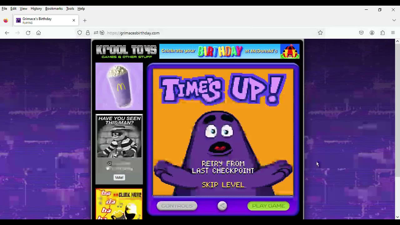 Grimace’s Birthday — Full Playthrough (Normal Mode) 2023 Video Game [Uncropped Version]