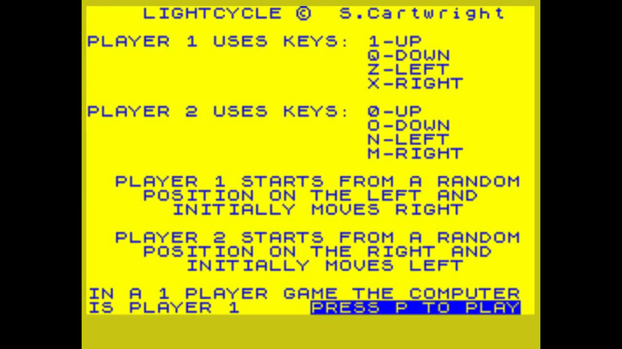 Light Cycle (PSS, 1983, ZX Spectrum)